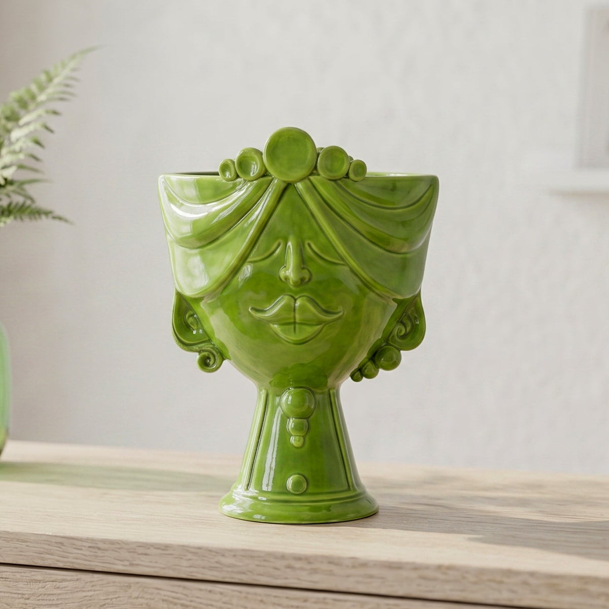 Testa Zahira h 30 cm - Donna, Verde Foglia | Ceramica Caltagirone