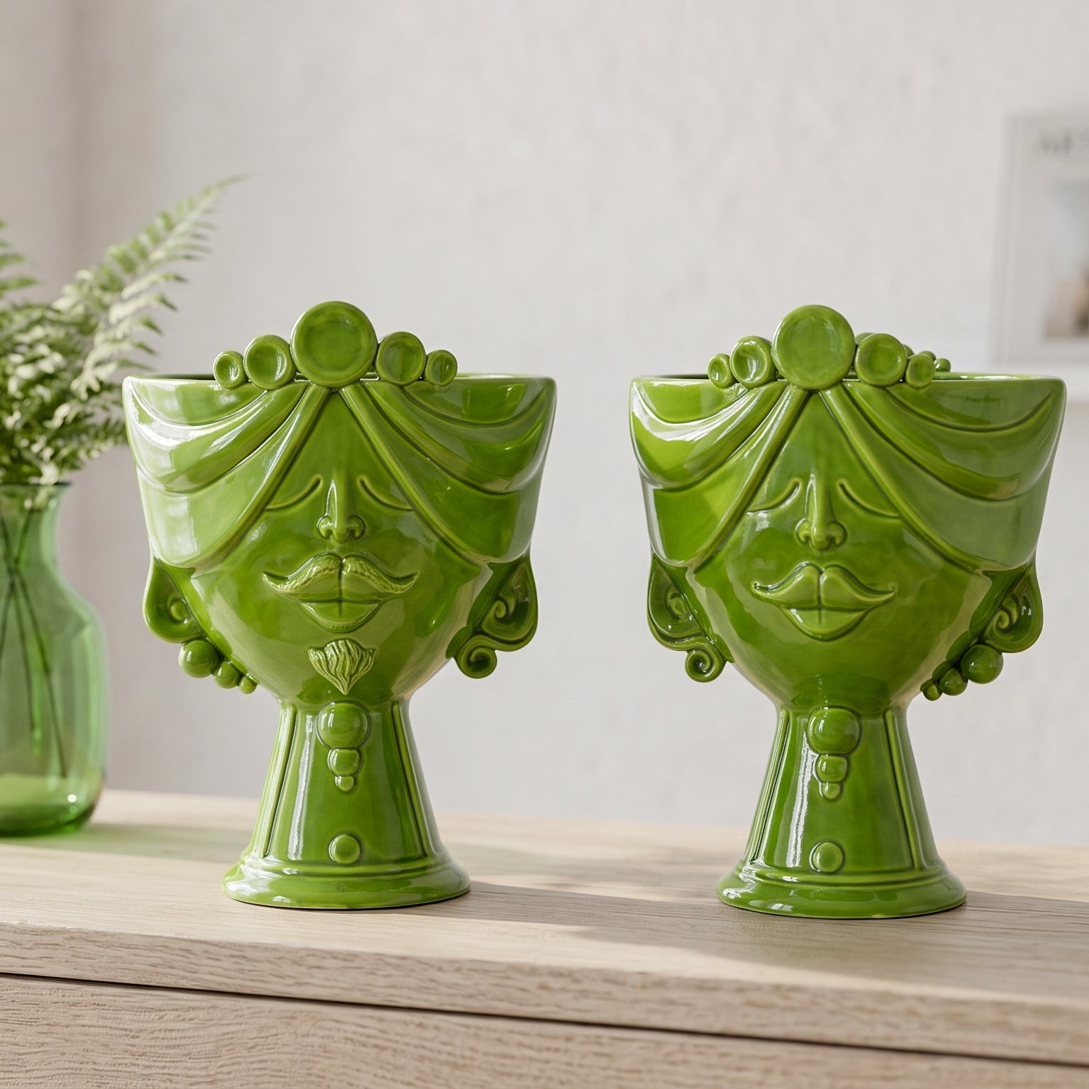 Testa Zahira h 30 cm - Donna, Verde Foglia | Ceramica Caltagirone