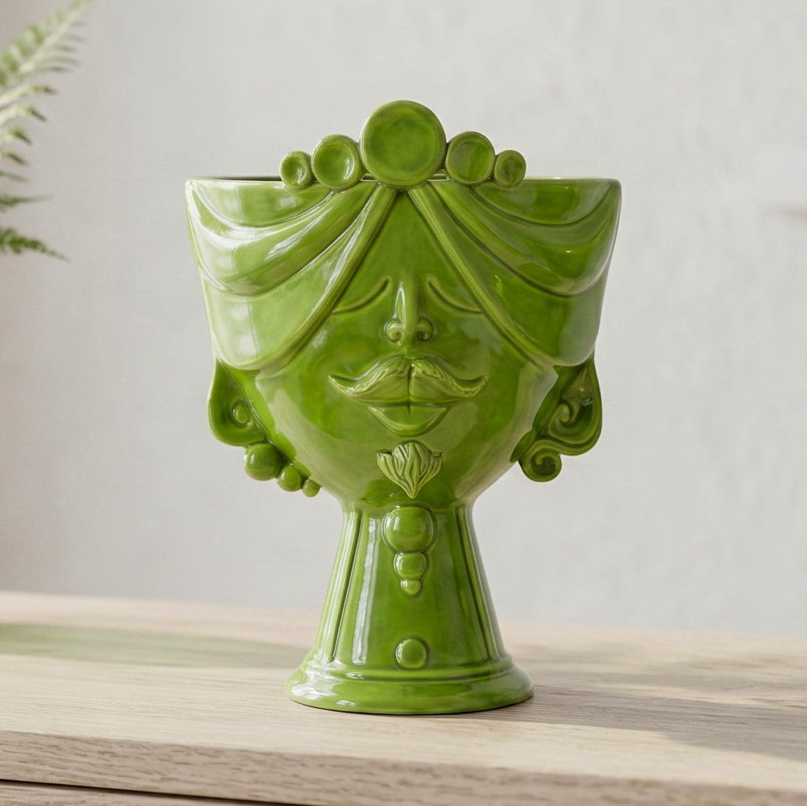 Testa Zahira h 30 cm - Uomo, Verde Foglia | Ceramica Caltagirone