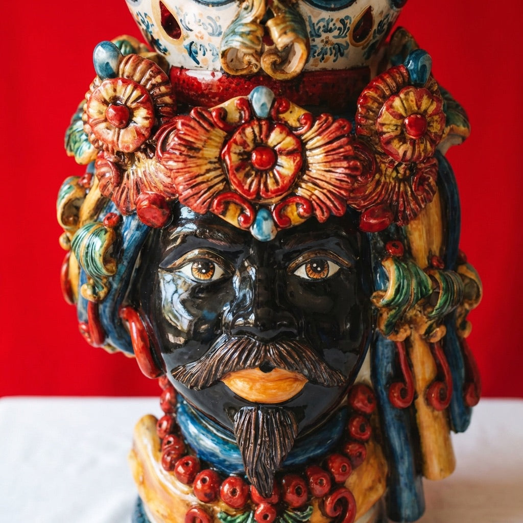 Testa di Moro con Turbante, Maschio Moro, Decoro Sicily. Ceramiche Sofia, Caltagirone