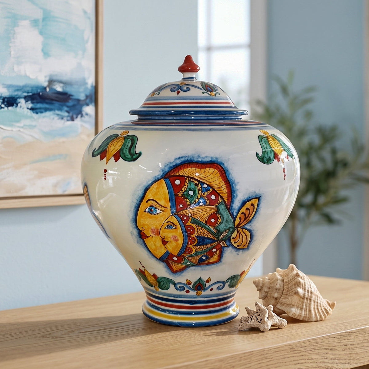 Potiche in Ceramica di Caltagirone h 25/35 cm - Decoro Pesci