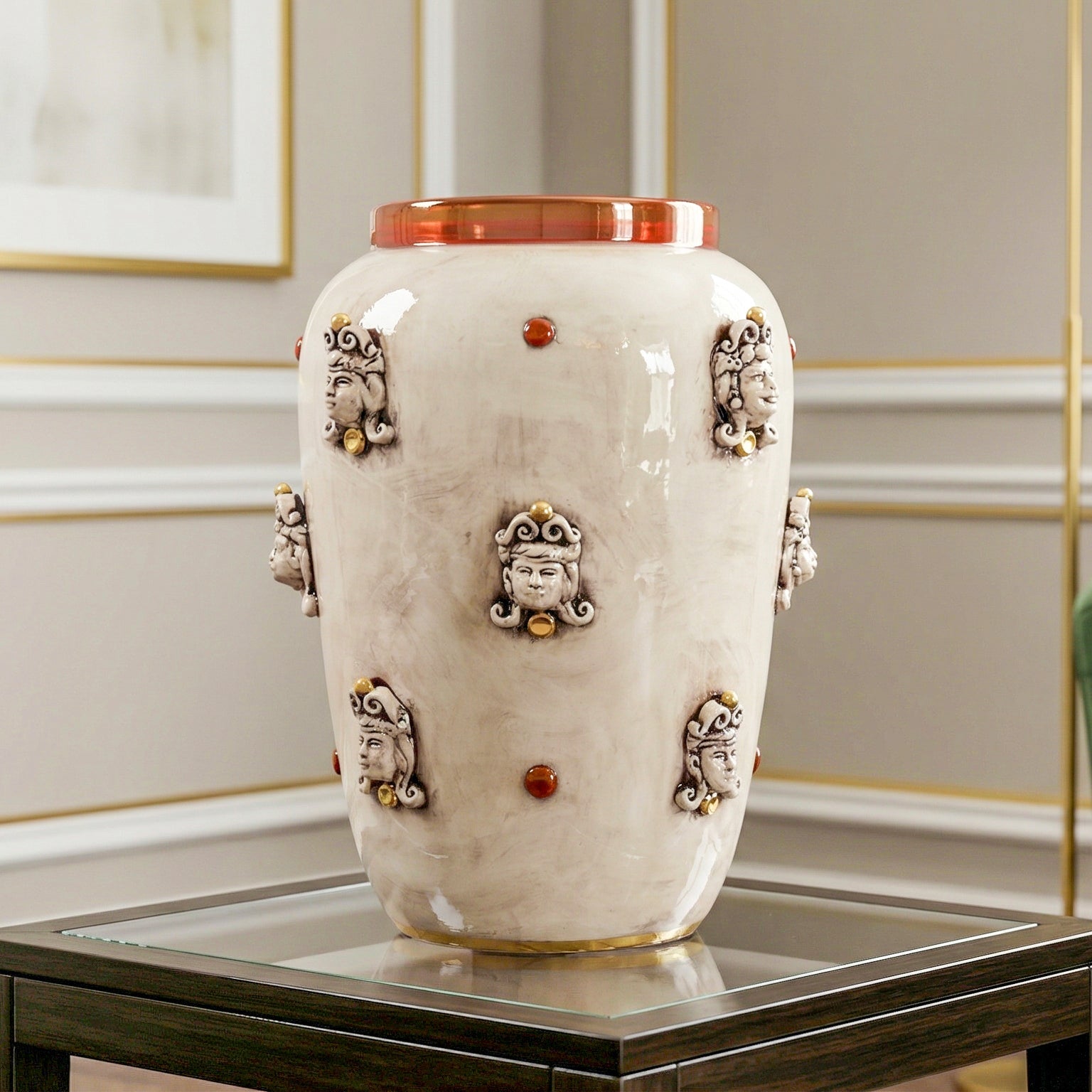 Vaso Testa di Moro, Madreperla Antichizzato, lustri. Ceramiche Sofia, Caltagirone