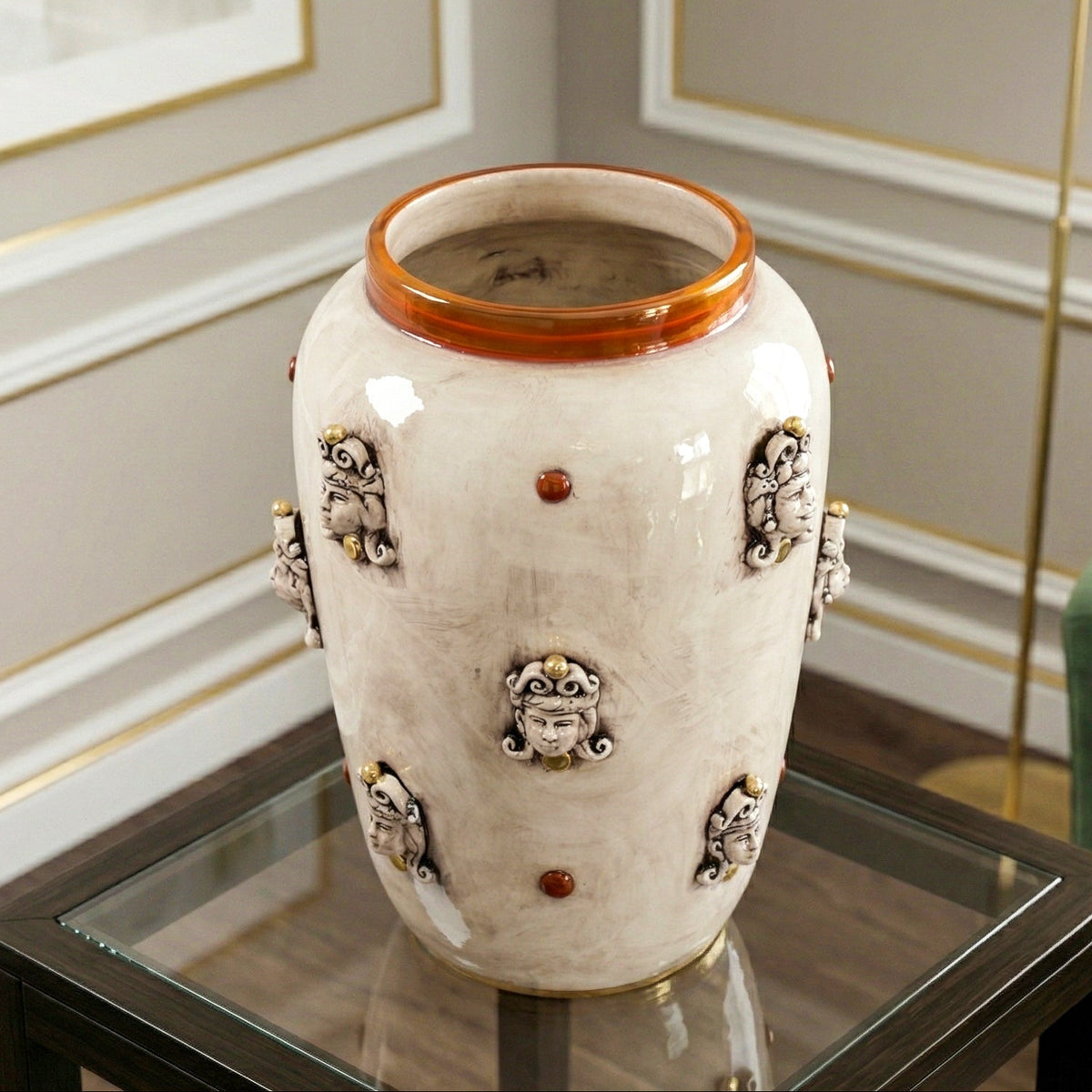 Vaso Testa di Moro, Madreperla Antichizzato, lustri. Ceramiche Sofia, Caltagirone