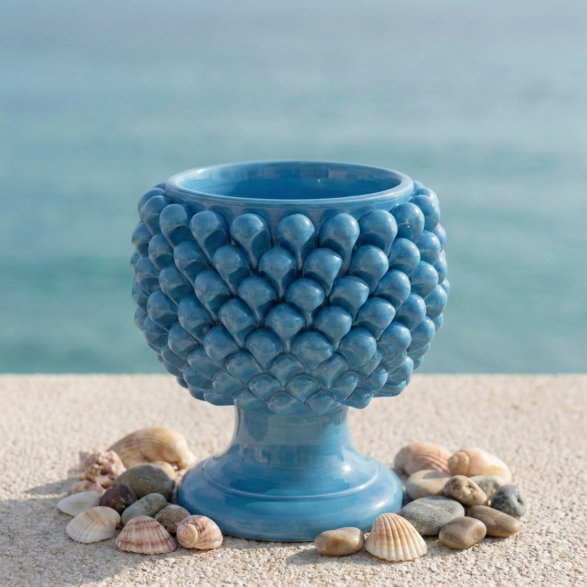 Vaso Mezza Pigna, Turchese, scaglie. Ceramiche Sofia, Caltagirone