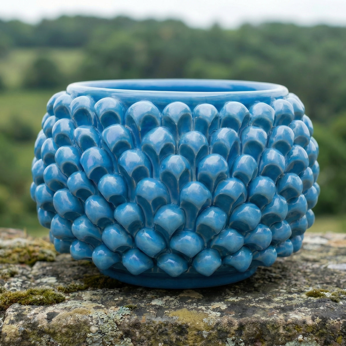 Vaso Mezza Pigna Senza Piede, Turchese. Ceramiche Sofia, Caltagirone
