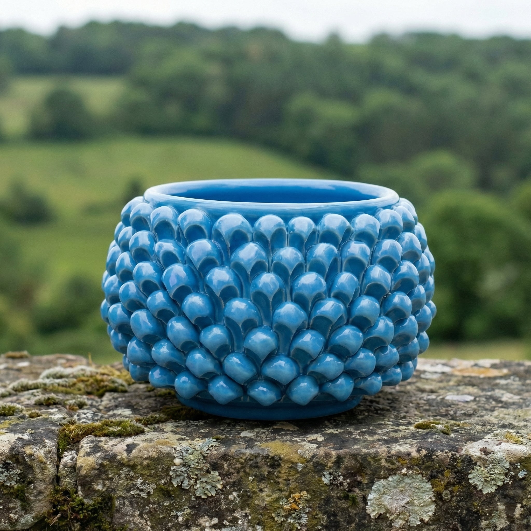 Vaso Mezza Pigna Senza Piede, Turchese. Ceramiche Sofia, Caltagirone