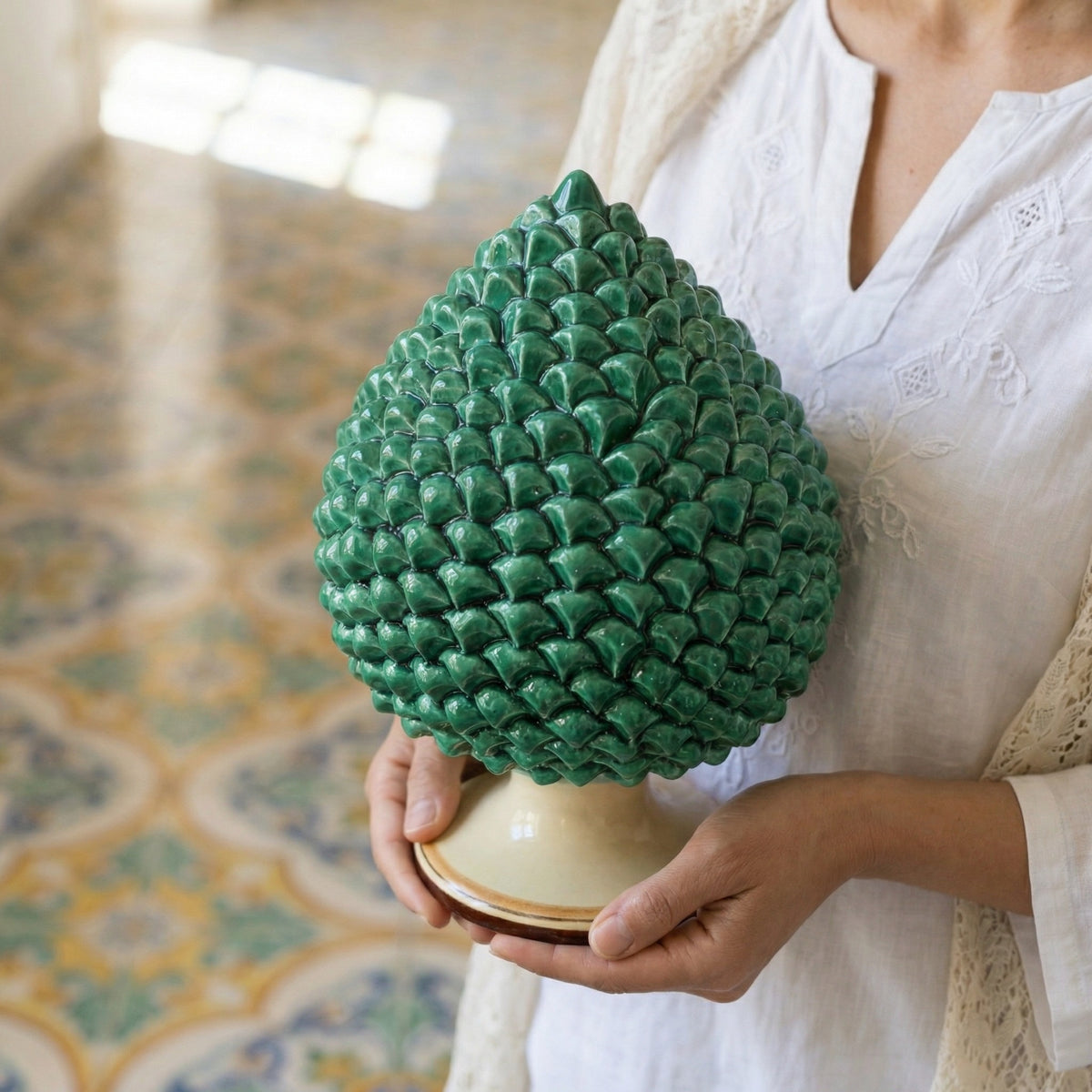 Pigna Artigianale, Verde e Arancio, scaglie. Ceramiche Sofia, Caltagirone