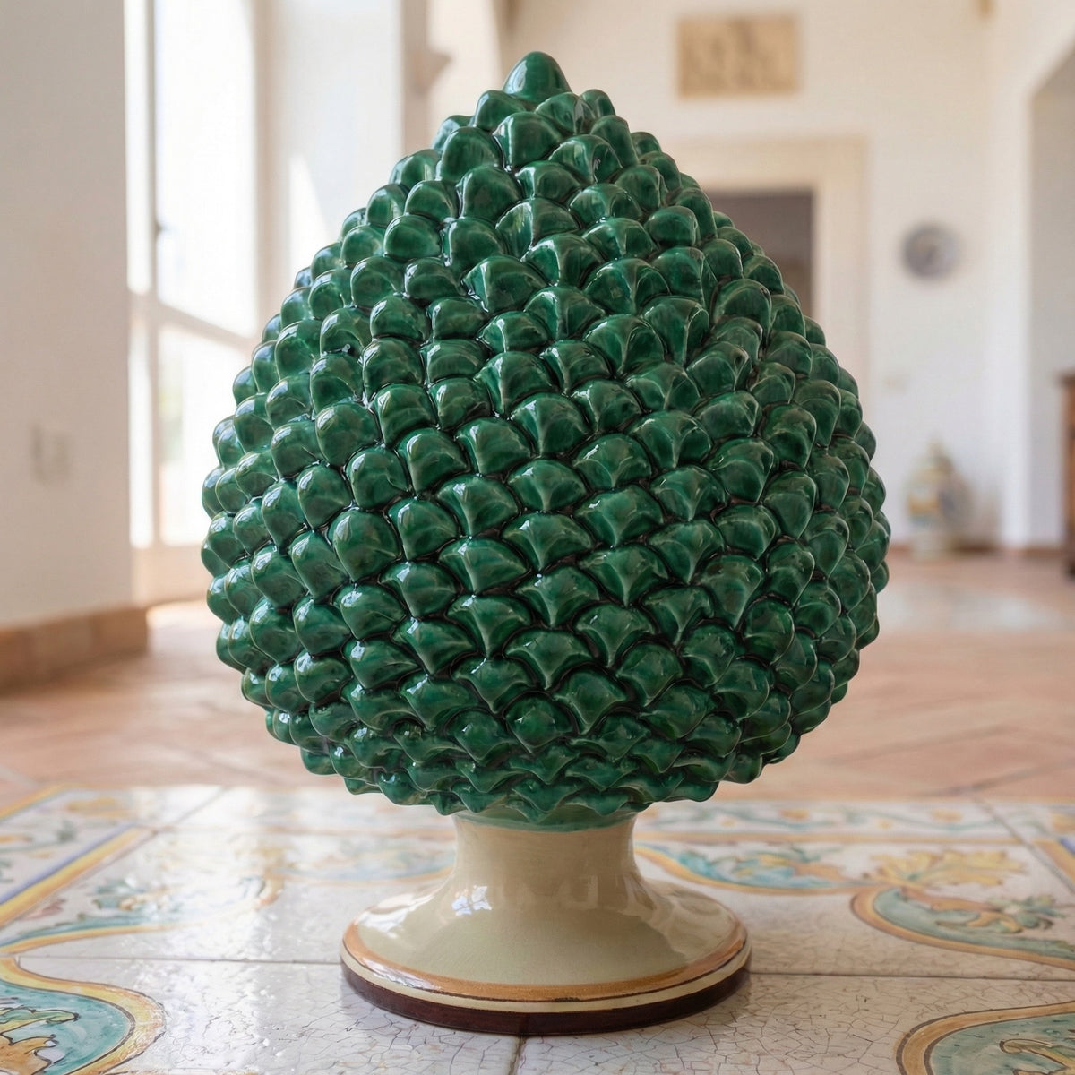 Pigna Artigianale, Verde e Arancio, scaglie. Ceramiche Sofia, Caltagirone