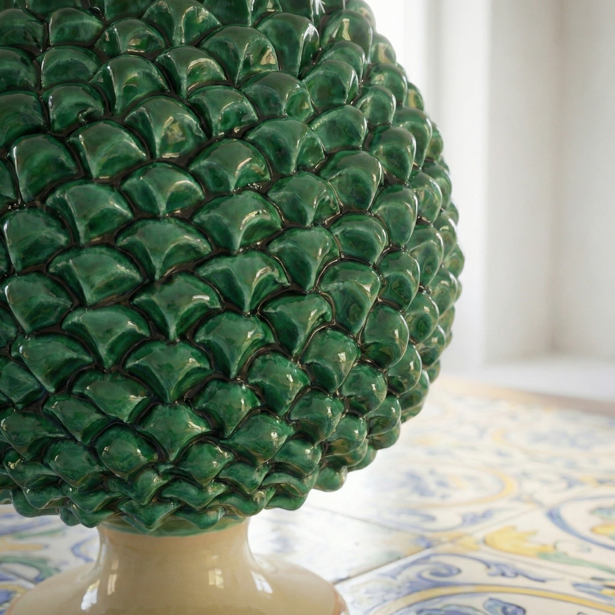 Pigna Artigianale, Verde e Arancio, scaglie. Ceramiche Sofia, Caltagirone