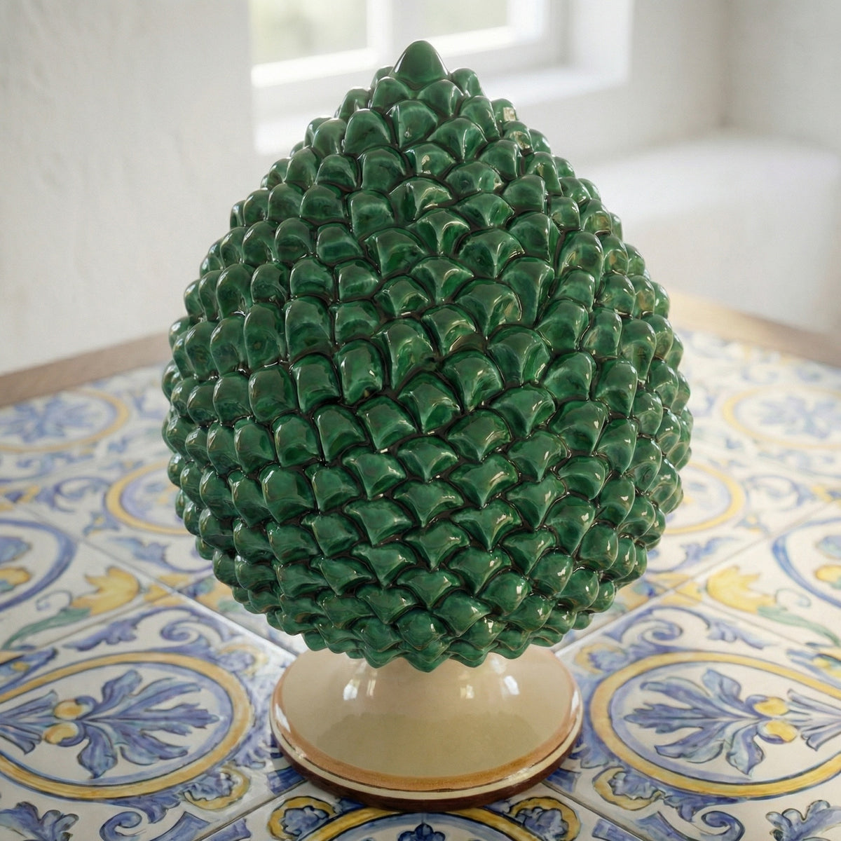 Pigna Artigianale, Verde e Arancio, scaglie. Ceramiche Sofia, Caltagirone