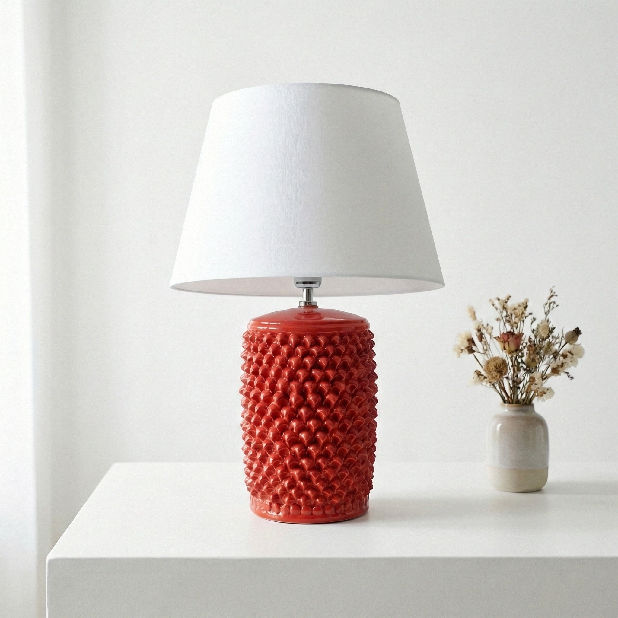 Lume Pigna Cilindro, Rosso Fuoco. Ceramiche Sofia, Caltagirone