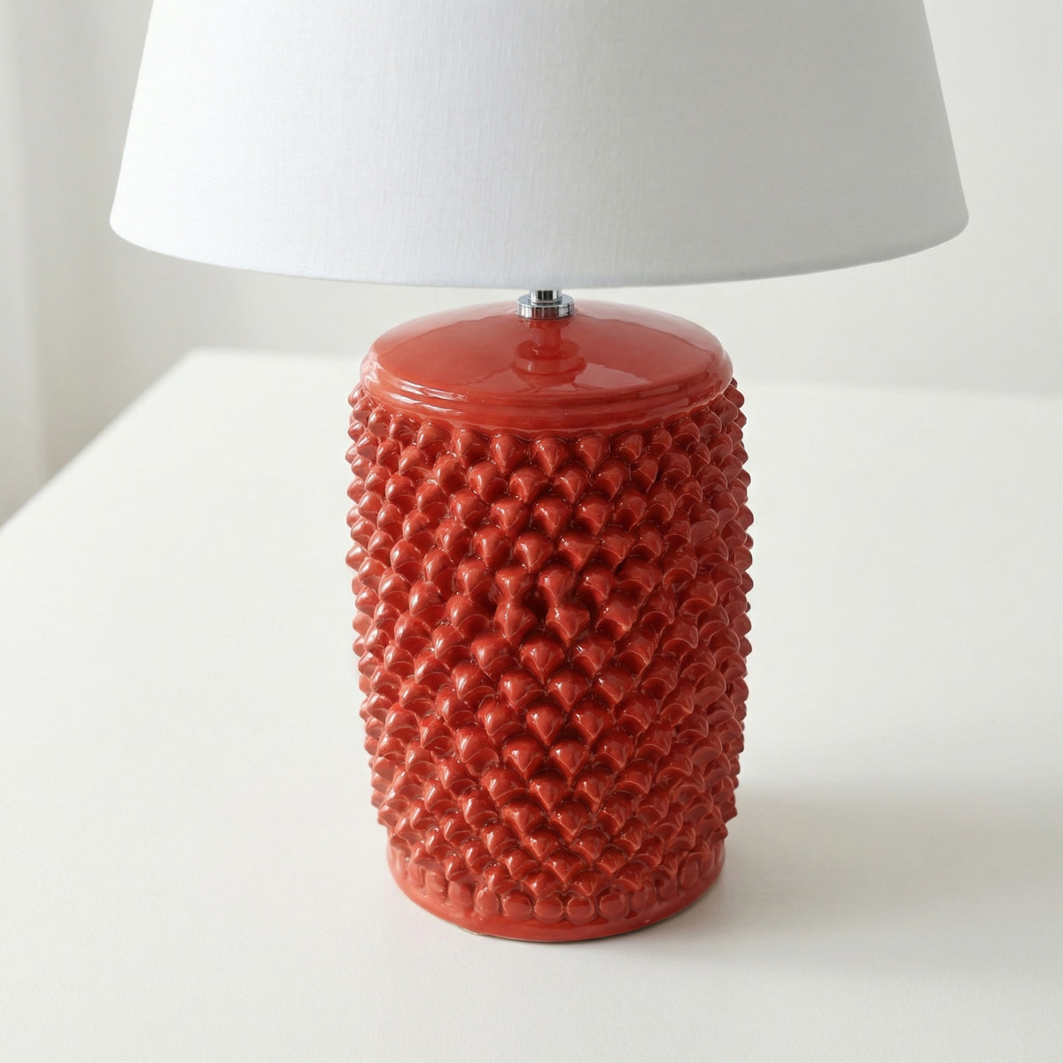 Lume Pigna Cilindro, Rosso Fuoco. Ceramiche Sofia, Caltagirone