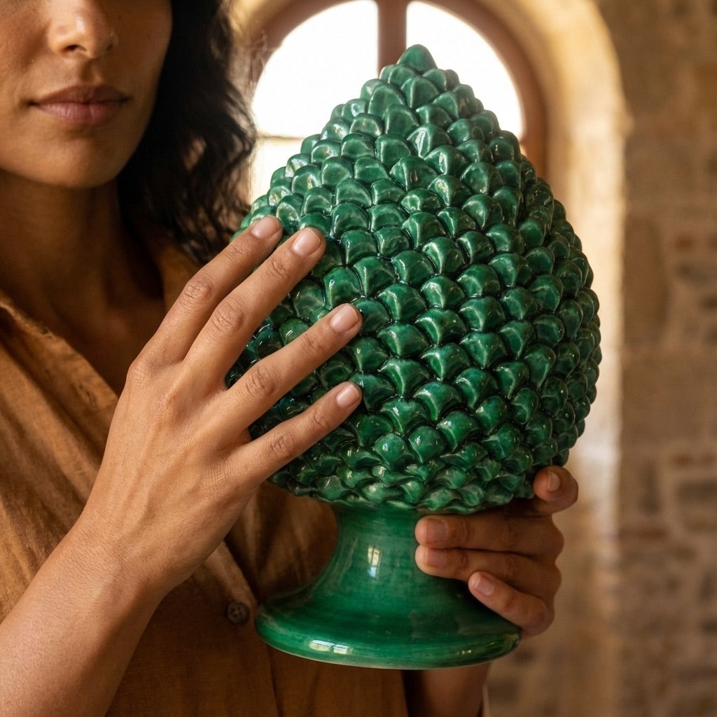 Pigna Artigianale, Verde Smeraldo, scaglie. Ceramica siciliana di Caltagirone, Sofia
