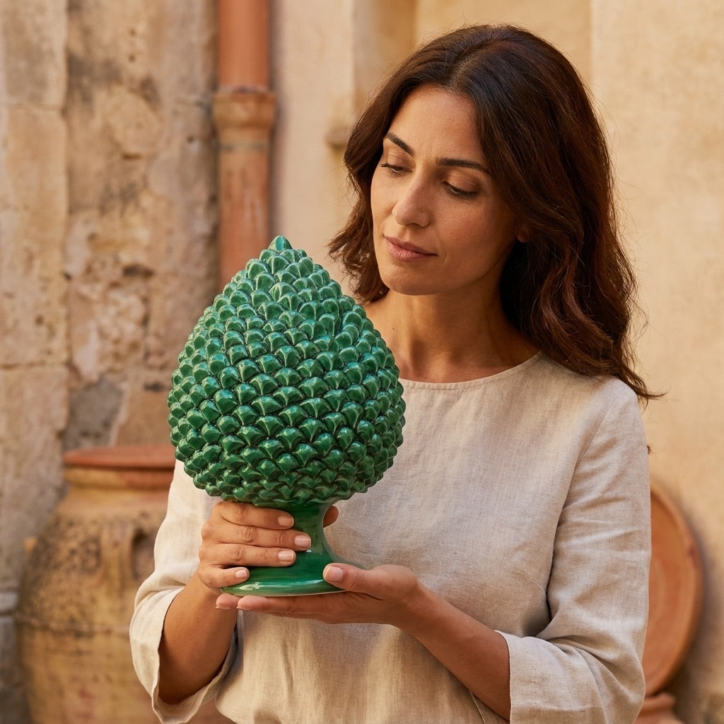 Pigna Artigianale, Verde Smeraldo, scaglie. Ceramica siciliana di Caltagirone, Sofia