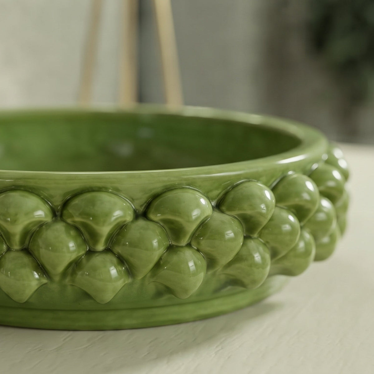 Svuotatasche a Pigna in Ceramica di Caltagirone Ø 22 cm - Verde Foglia