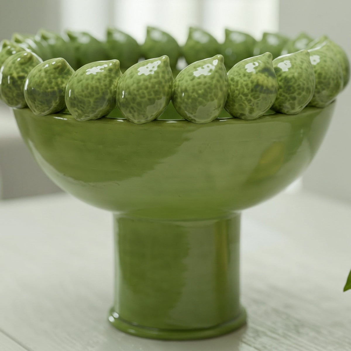 Alzata con Limoni Siciliani in Ceramica di Caltagirone Ø 23/33/45 cm - Verde Foglia