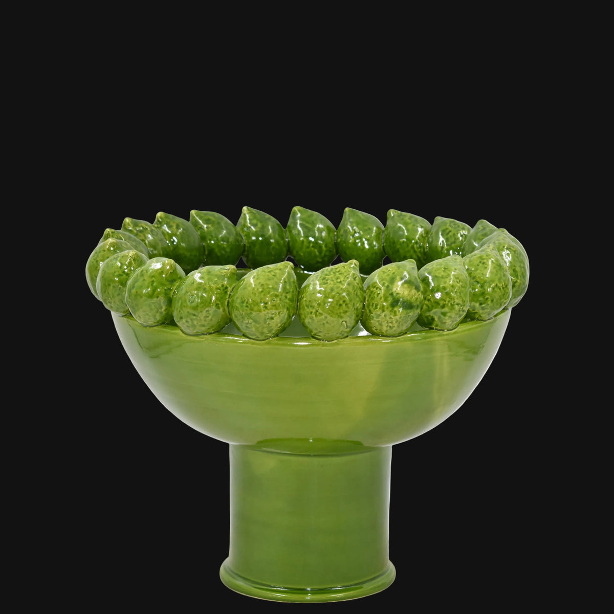 Alzata con Limoni Siciliani in Ceramica di Caltagirone Ø 23/33/45 cm - Verde Foglia