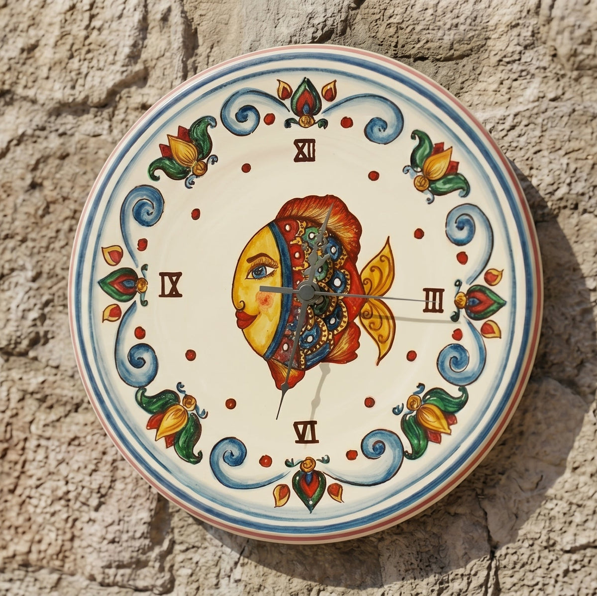 Orologio da Parete, Decoro Pesci. Ceramica siciliana di Caltagirone, Sofia