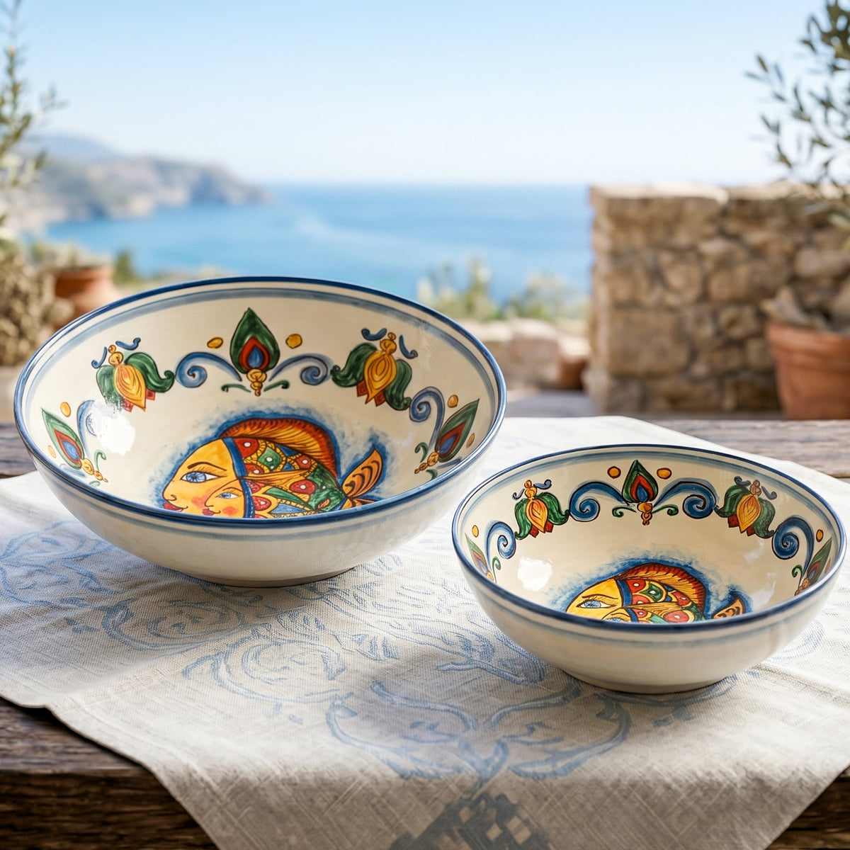 Insalatiera in Ceramica di Caltagirone Ø 25/35 cm - Decoro Pesci