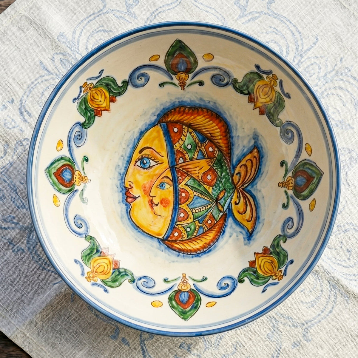 Insalatiera in Ceramica di Caltagirone Ø 25/35 cm - Decoro Pesci
