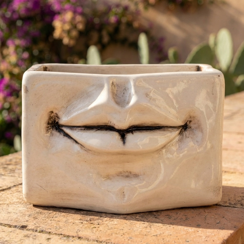 Scatola con Espressione, Madreperla Antichizzato, labbra, coperchio. Ceramica siciliana di Caltagirone, Sofia