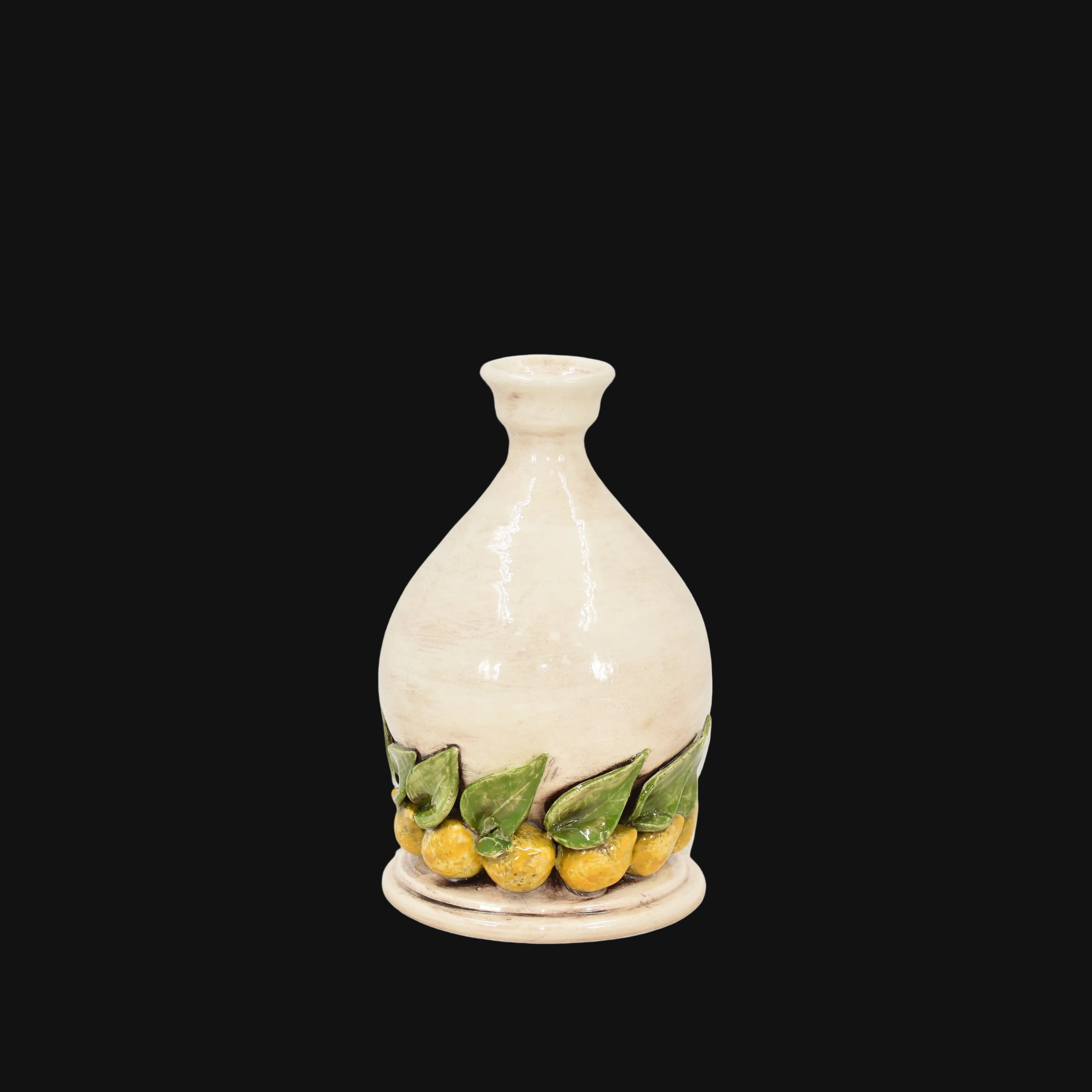 Portacandela, Limoni di Sicilia, Madreperla Colorato, foglie in rilievo, decoro barocco. Ceramiche Sofia, Caltagirone