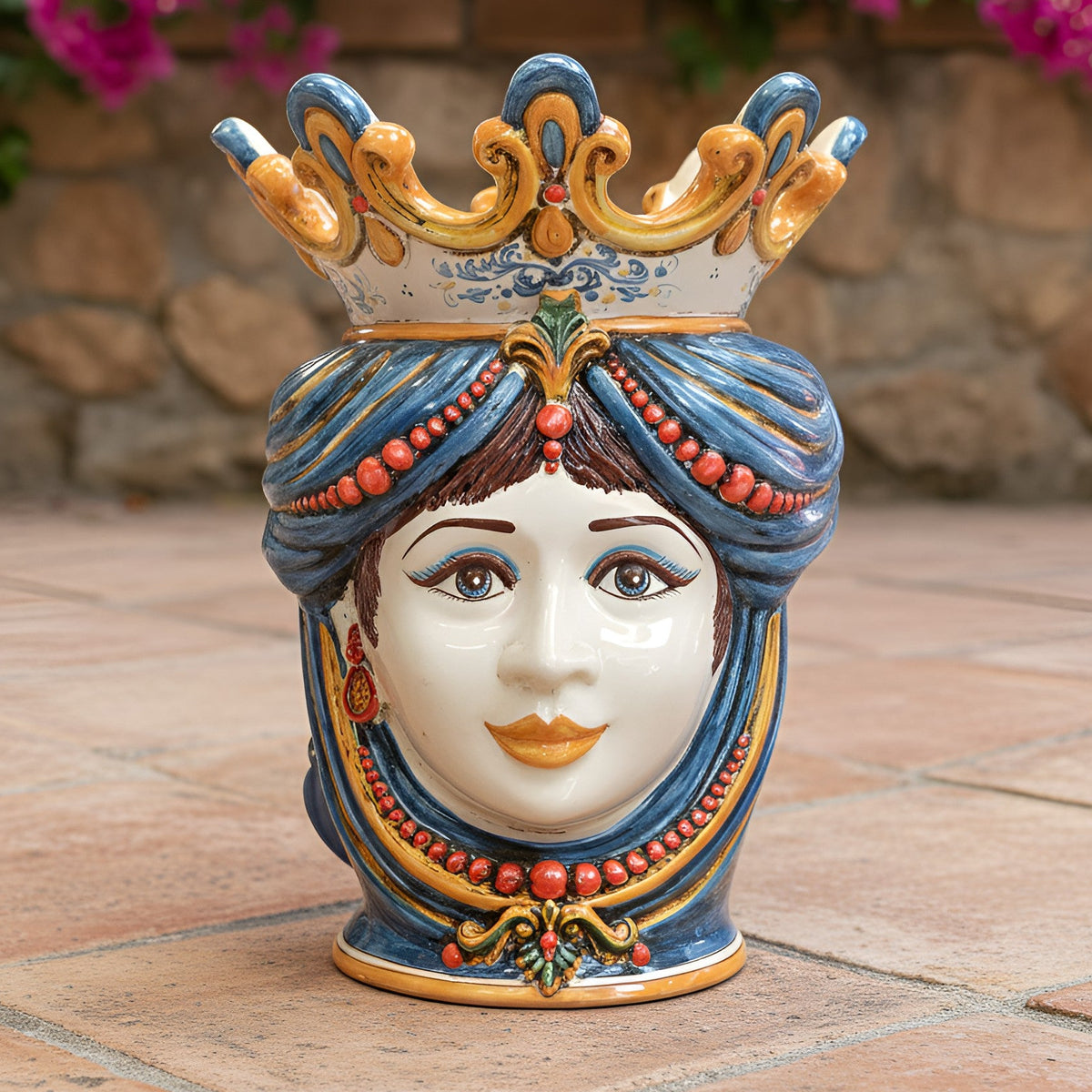 Testa di Moro con Perline, Donna, Decoro Sicily. Ceramiche Sofia, Caltagirone