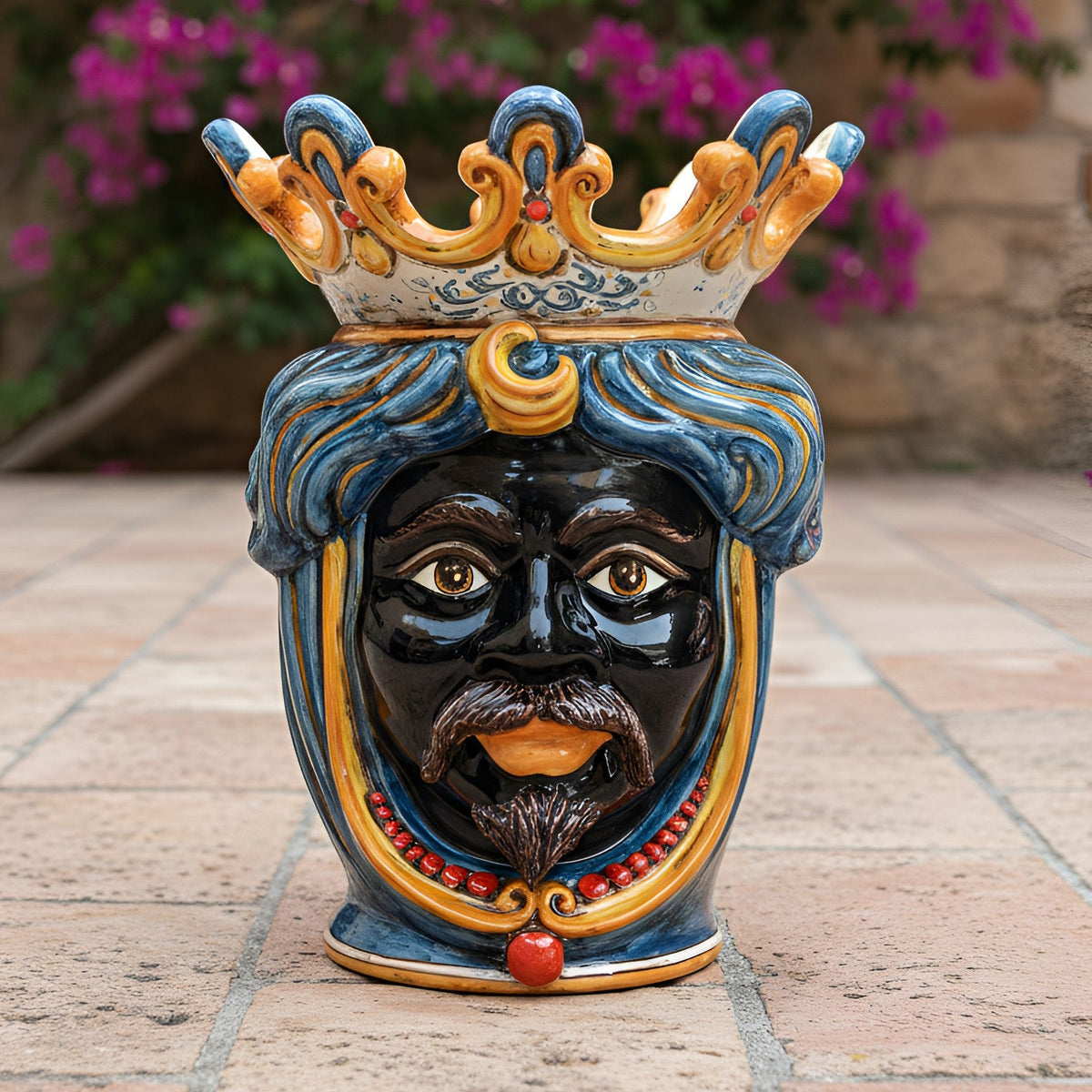 Testa di Moro con Perline, Maschio Moro, Decoro Sicily. Ceramica siciliana di Caltagirone, Sofia