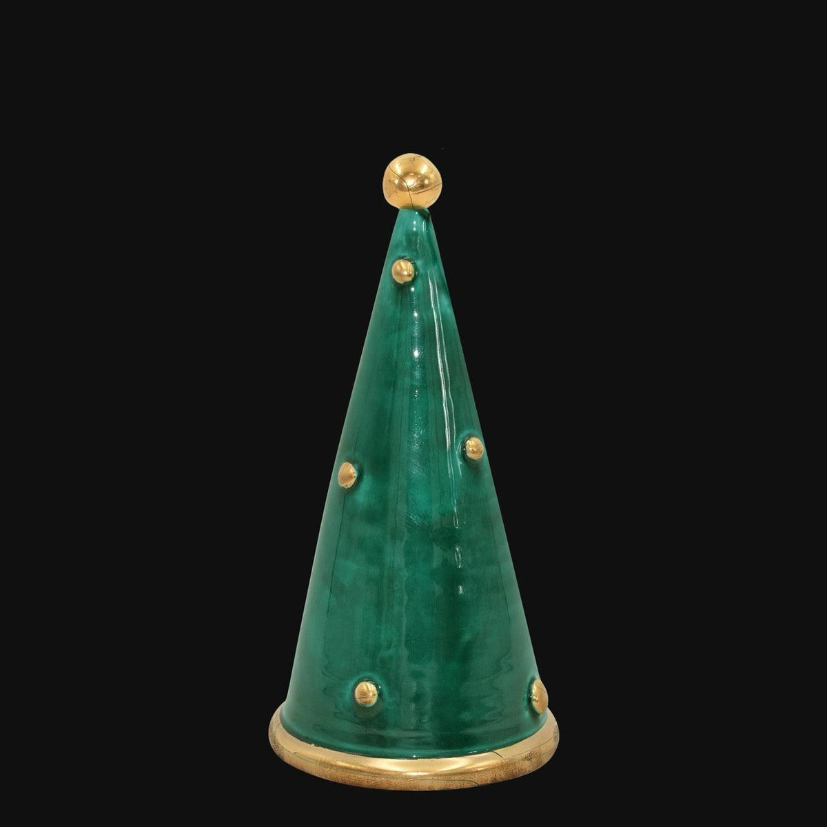 Albero di Natale moderno in ceramica di Caltagirone, verde con dettagli dorati, ceramiche Caltagirone fatti a mano.