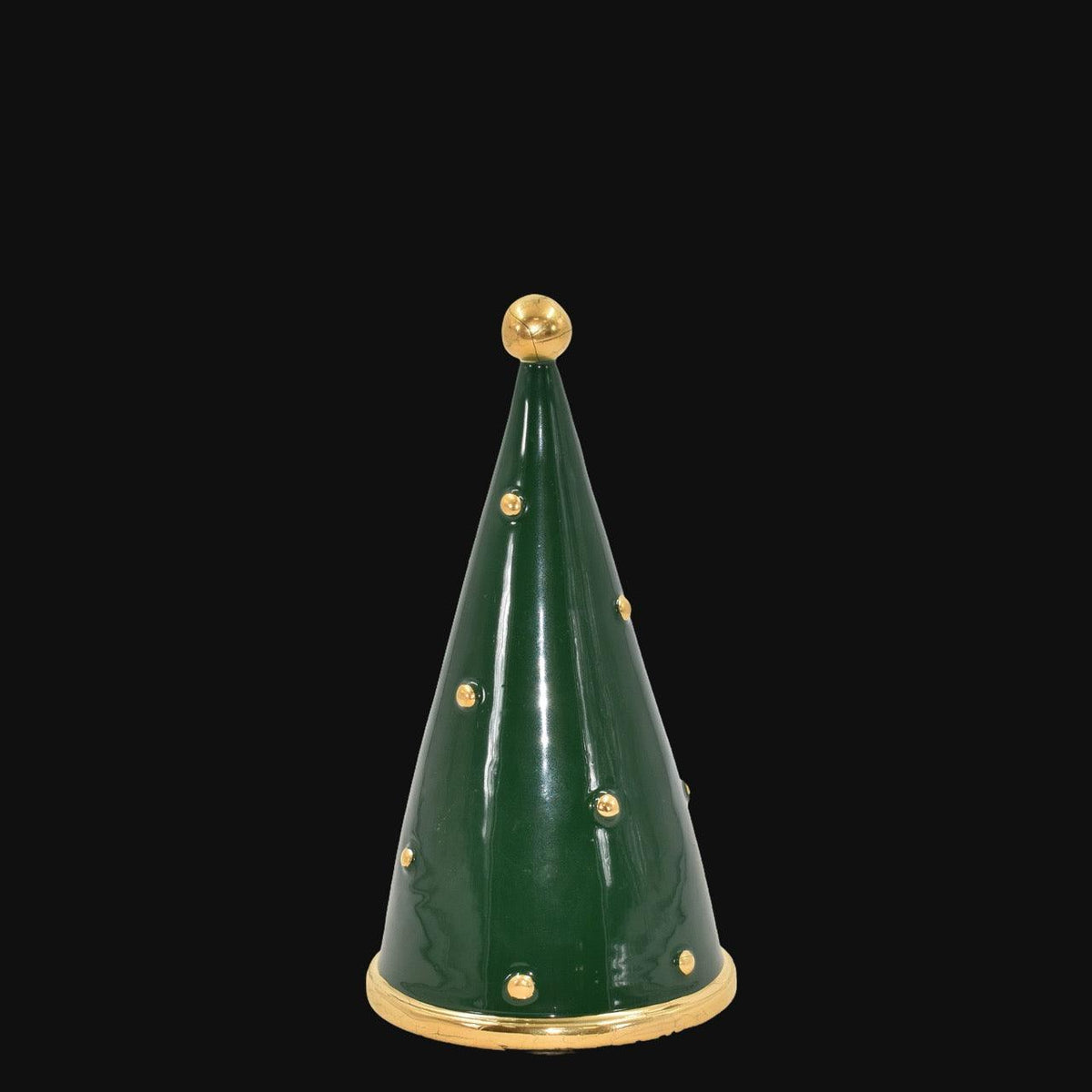 Albero di Natale in ceramica Caltagirone fatti a mano, stile moderno, verde con dettagli oro.