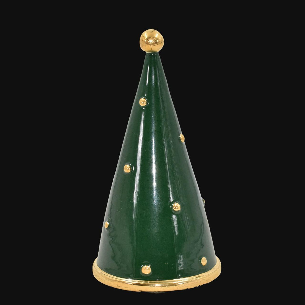 Albero di Natale cono moderno in ceramica di Caltagirone, decorato oro, fatti a mano