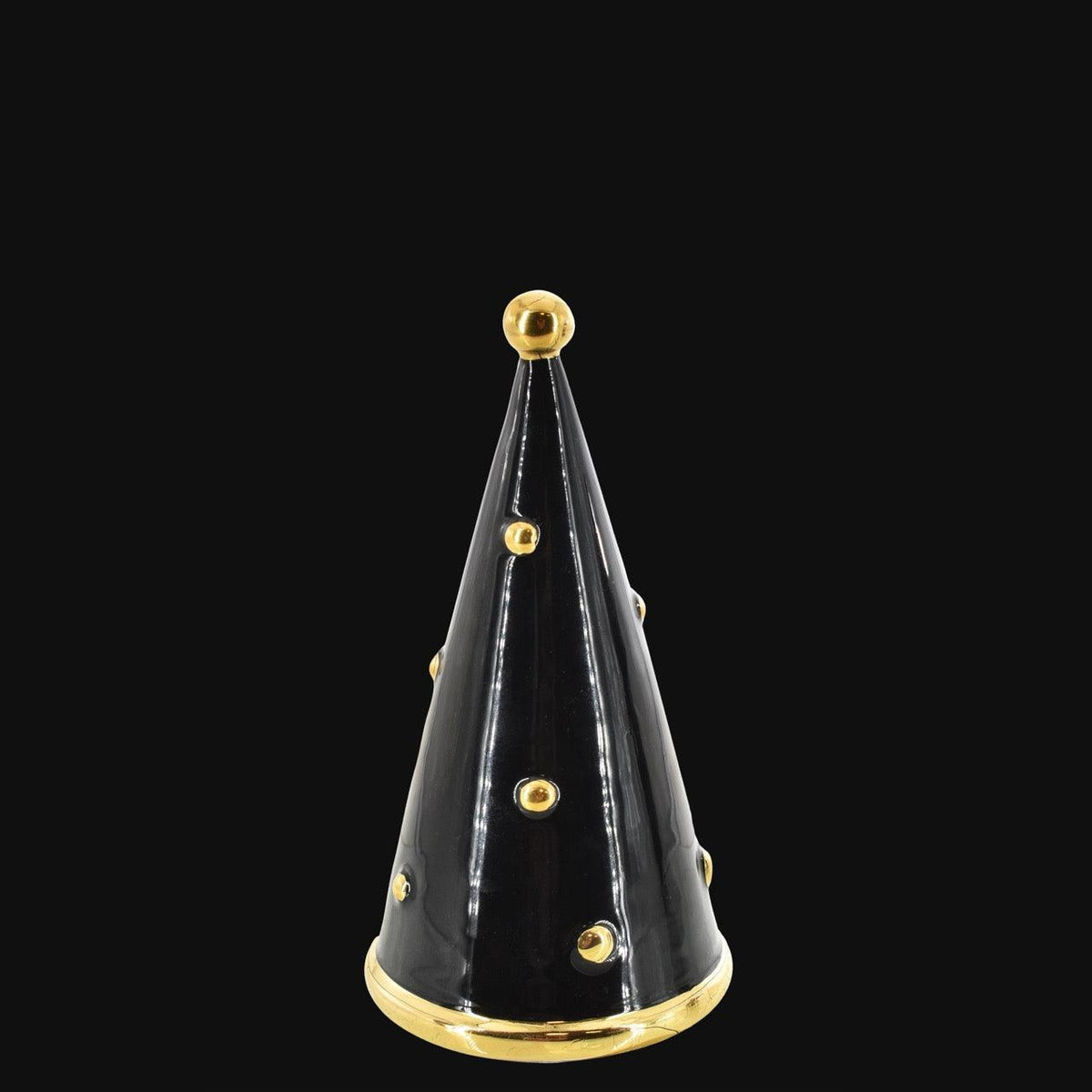 Albero di Natale Cono, Linea Moderna, Diverse Colorazioni, decori dorati. Ceramiche Sofia, Caltagirone