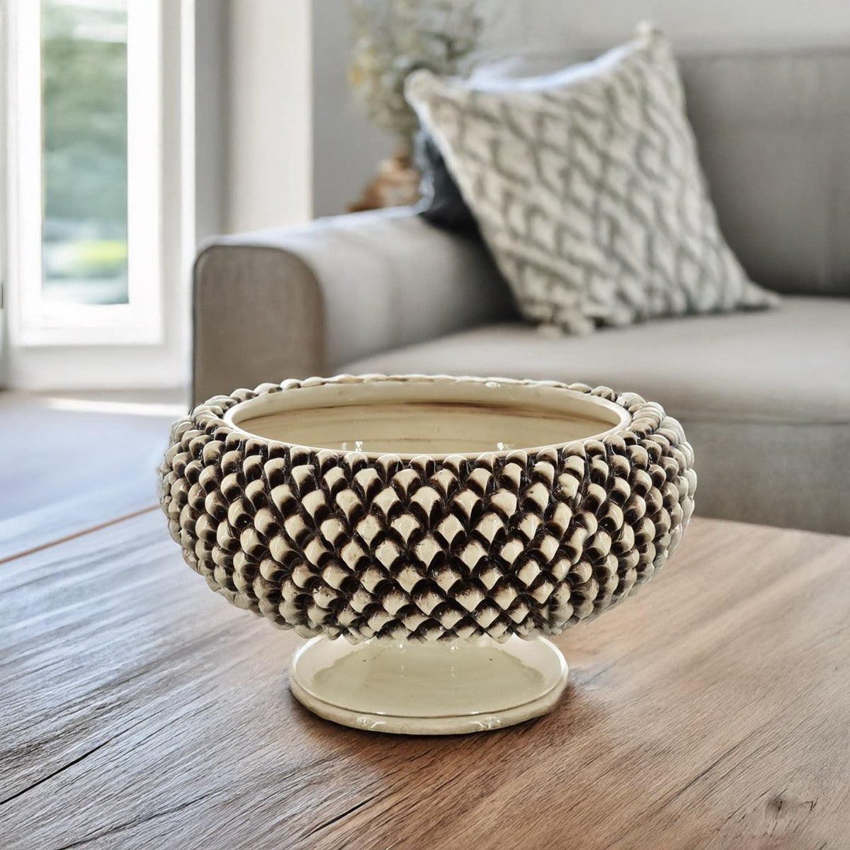 Alzata a Pigna d. 25/33 cm Madreperla Antichizzato in ceramica di Caltagirone - Ceramiche di Caltagirone Sofia