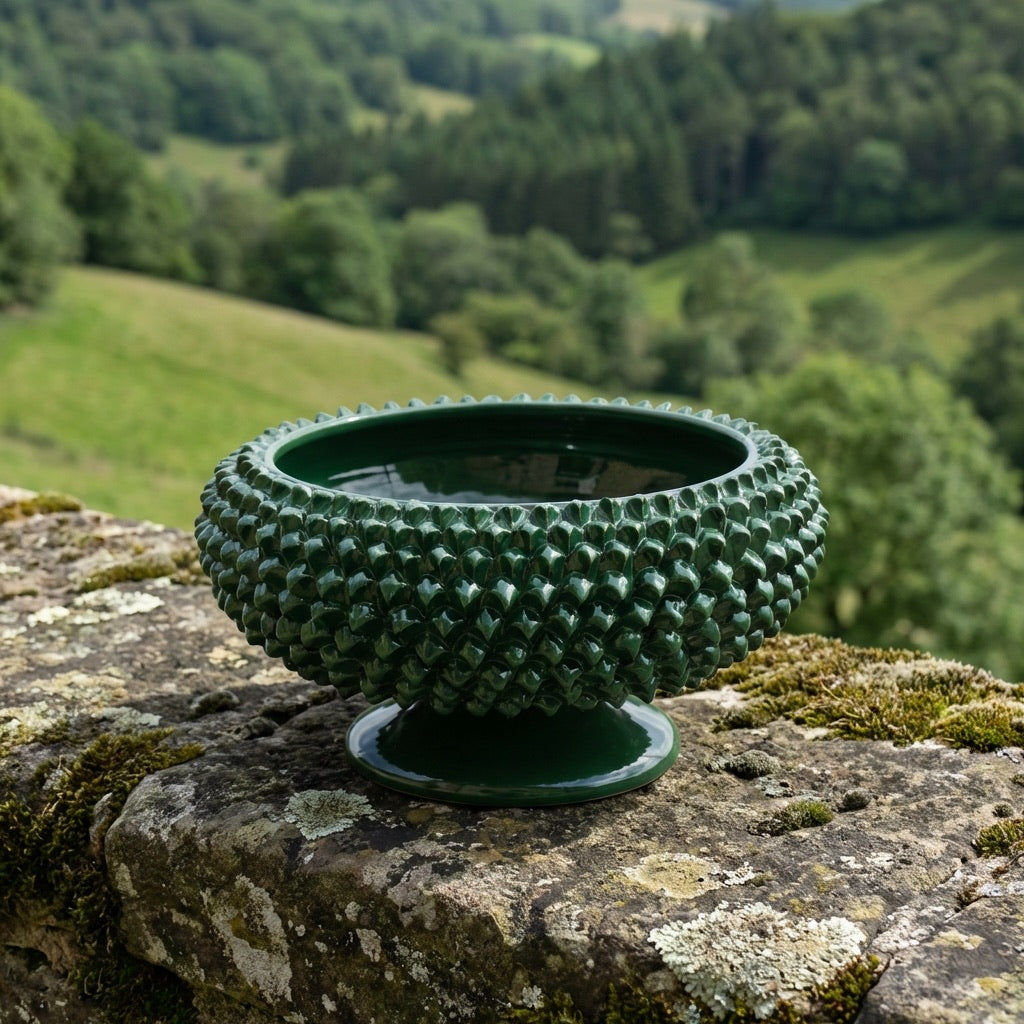 Alzata a Pigna, Verde Antico. Ceramiche Sofia, Caltagirone