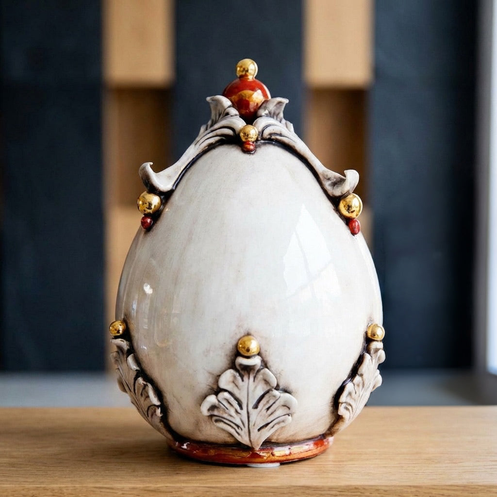Uovo Decorativo, Madreperla Oro e Lustri. Ceramica siciliana di Caltagirone, Sofia