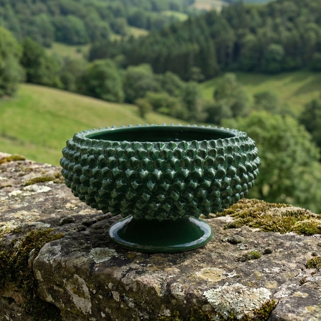 Alzata a Pigna, Verde Antico. Ceramiche Sofia, Caltagirone