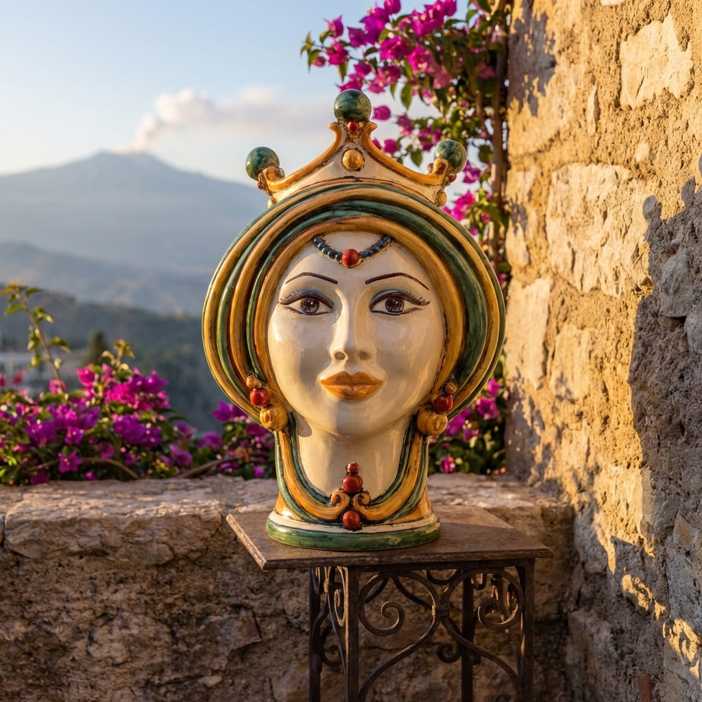 Testa di Moro, Donna, Verde e Arancio. Ceramica siciliana di Caltagirone, Sofia