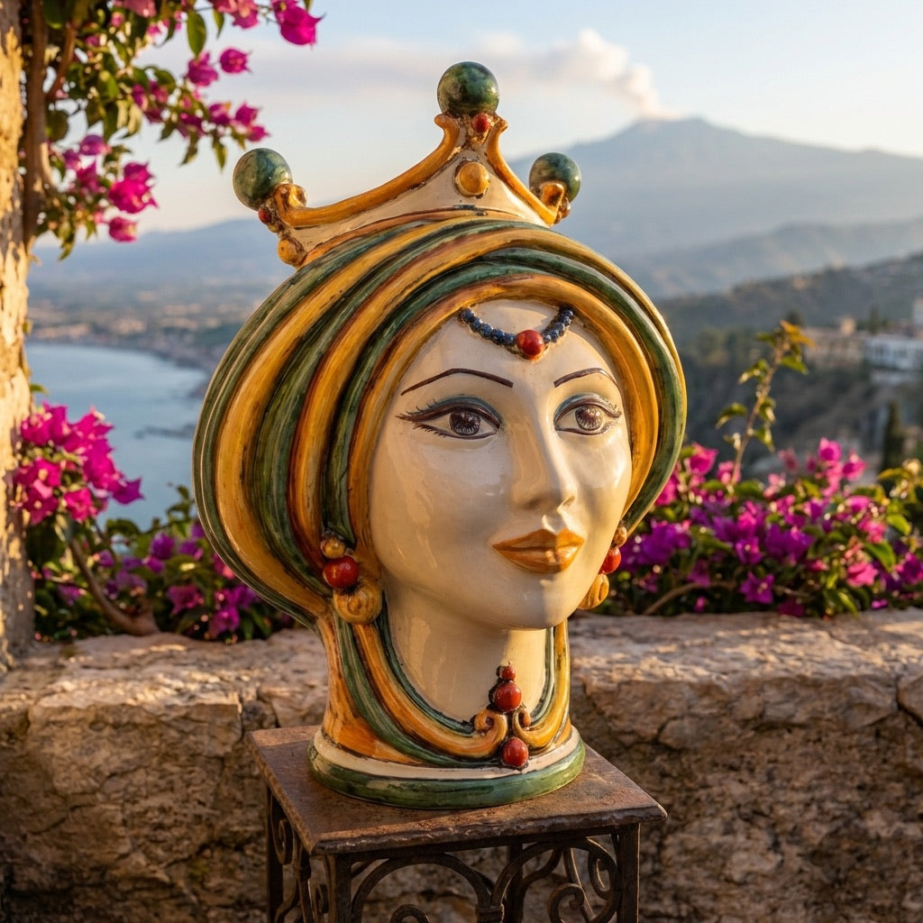 Testa di Moro, Donna, Verde e Arancio. Ceramica siciliana di Caltagirone, Sofia