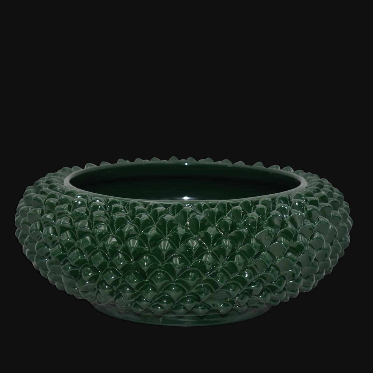 Centrotavola a Pigna, Verde Antico, scuro con motivo a pigne. Ceramica siciliana di Caltagirone, Sofia