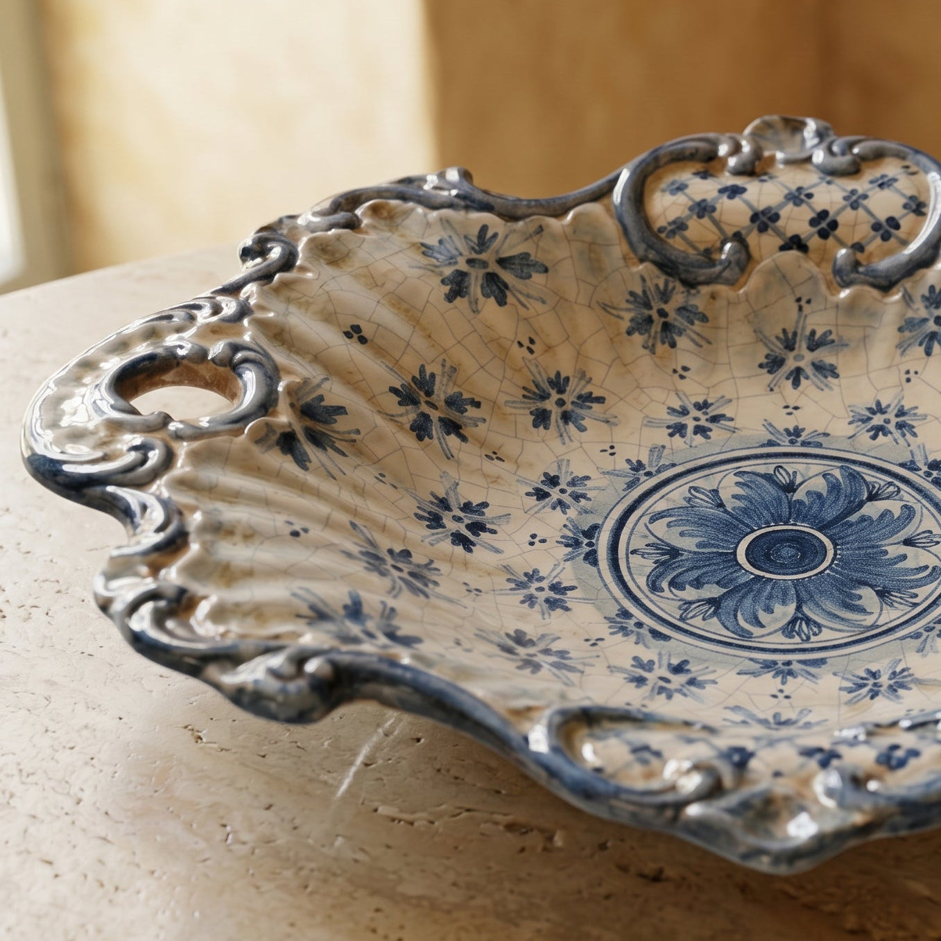 Centrotavola Barocco, Linea Stars, Mono Blu, stella. Ceramiche Sofia, Caltagirone