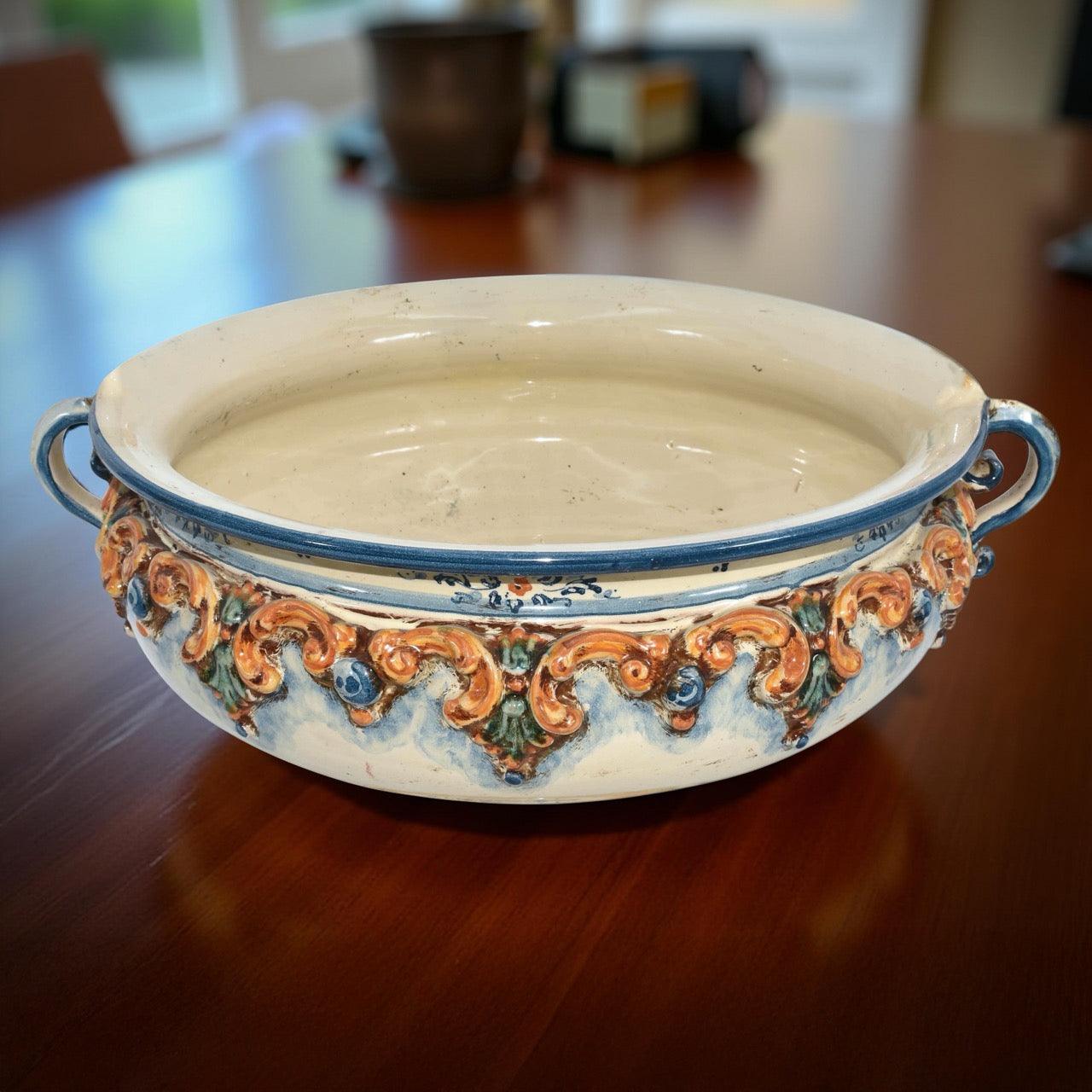 Centrotavola in ceramica di Caltagirone Sofia, decorato a mano, ceramiche Caltagirone fatti a mano