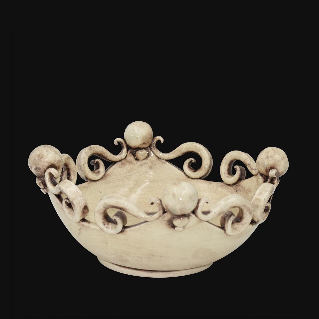 Centrotavola Pallina, Madreperla Antichizzato, motivi a spirale e sfere. Ceramiche Sofia, Caltagirone