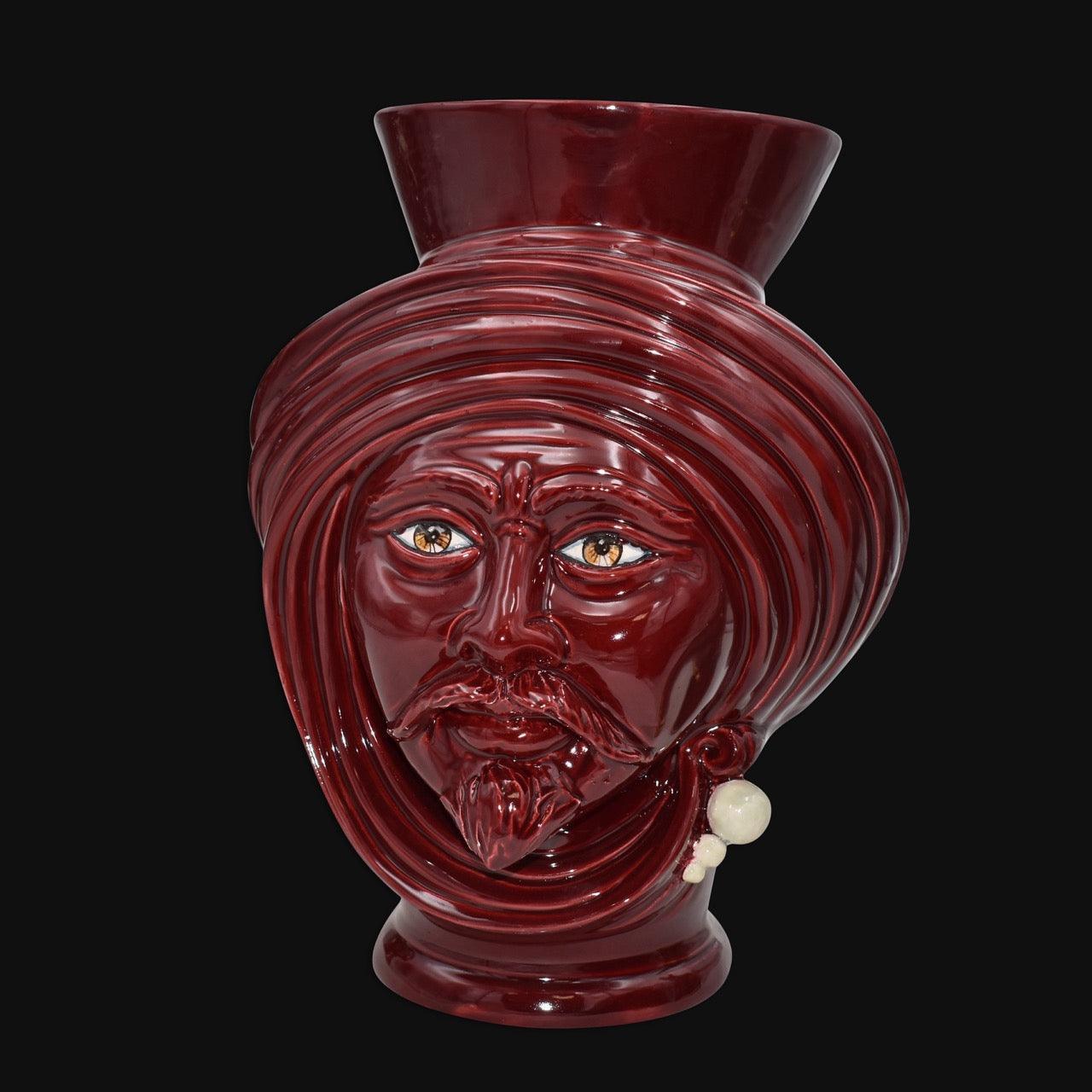 Testa di Moro con Perline, Donna, Bordeaux, colore rosso intenso con dettagli. Ceramica siciliana di Caltagirone, Sofia