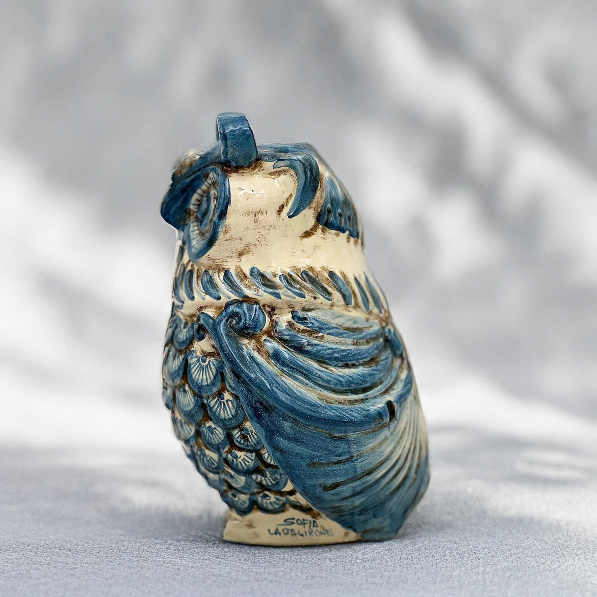Gufo in ceramica blu Ceramiche di Caltagirone Sofia, ceramiche caltagirone fatti a mano