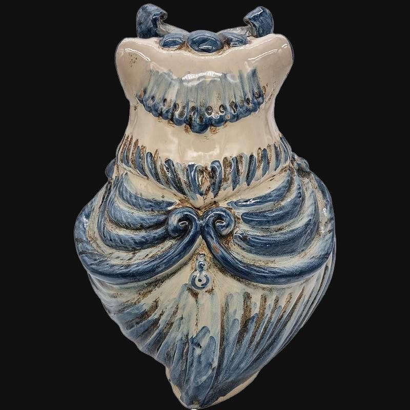Gufo, Mono Blu, decorativo e bianco con dettagli scolpiti. Ceramica siciliana di Caltagirone, Sofia