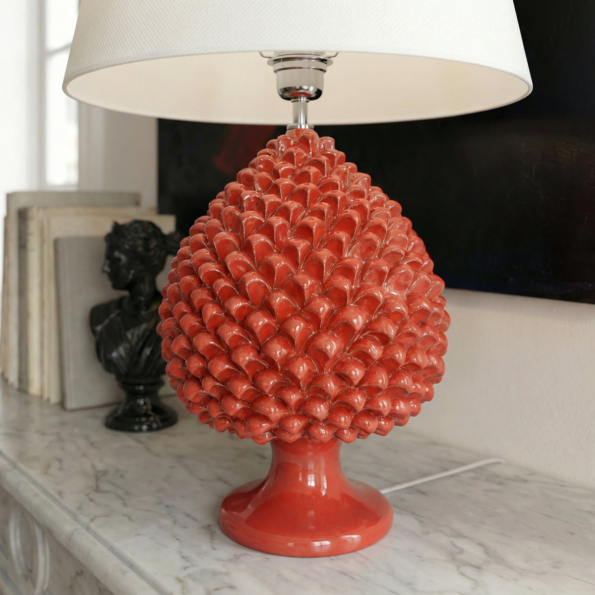Lume a Pigna, Rosso Fuoco. Ceramiche Sofia, Caltagirone