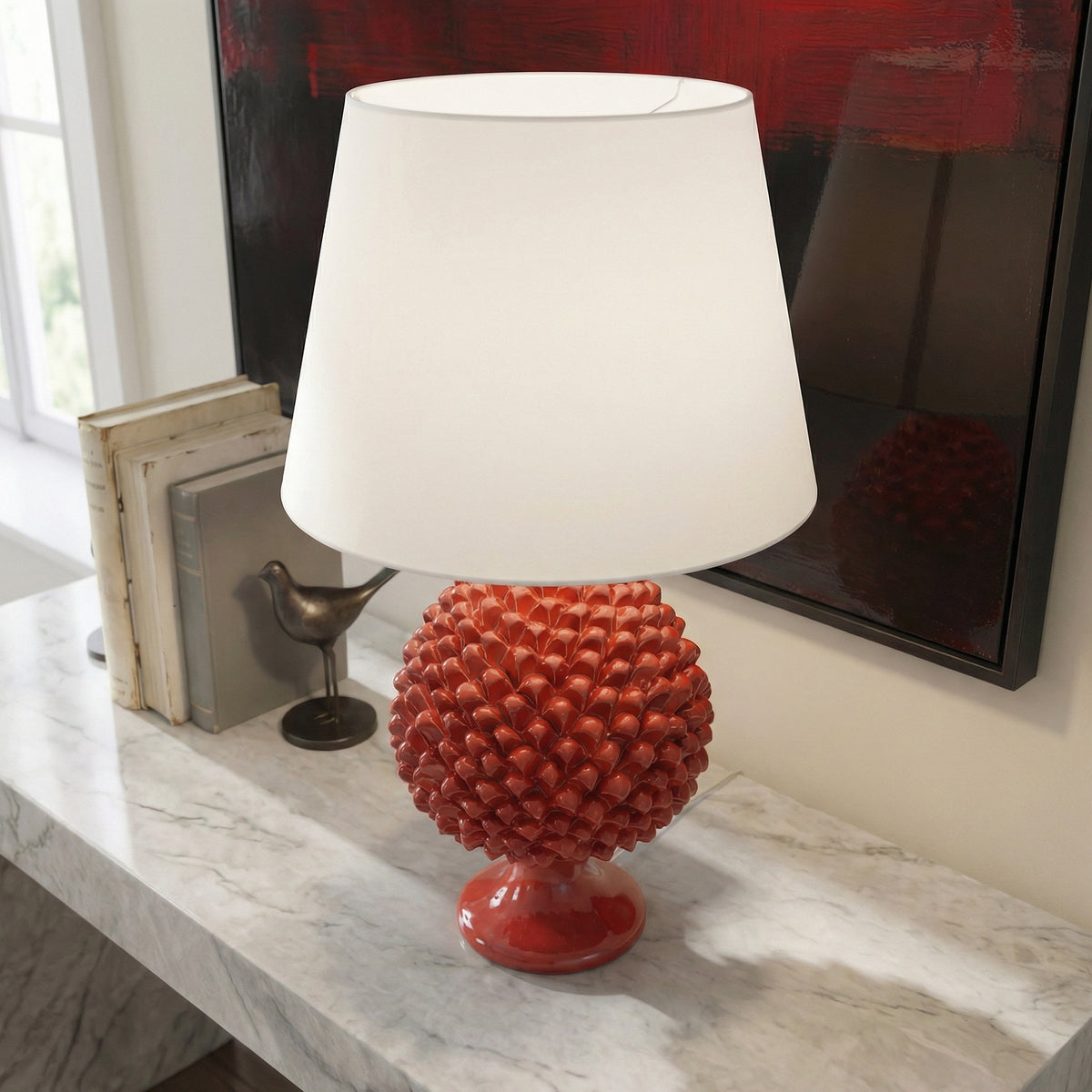 Lume a Pigna, Rosso Fuoco. Ceramiche Sofia, Caltagirone