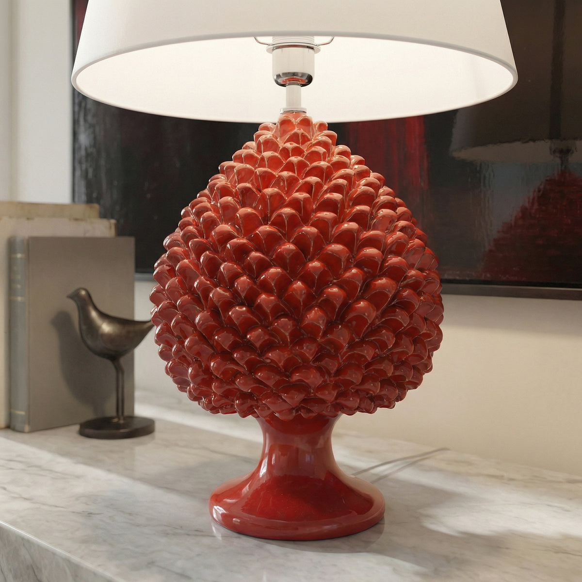 Lume a Pigna, Rosso Fuoco. Ceramiche Sofia, Caltagirone