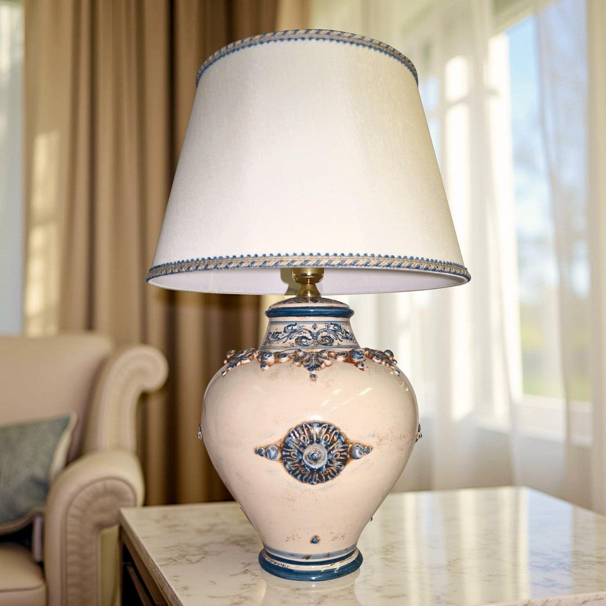 Lume boccia h40/h60 cm in mono blu - Ceramiche artistiche Sofia - Ceramiche di Caltagirone Sofia