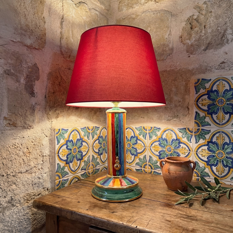 Lume Cilindro in Ceramica di Caltagirone h 60 cm - White and Color